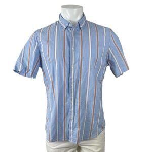 MNG Mango Men's Blue Striped Short Sleeve Casual Button Down Shirt Top Size M